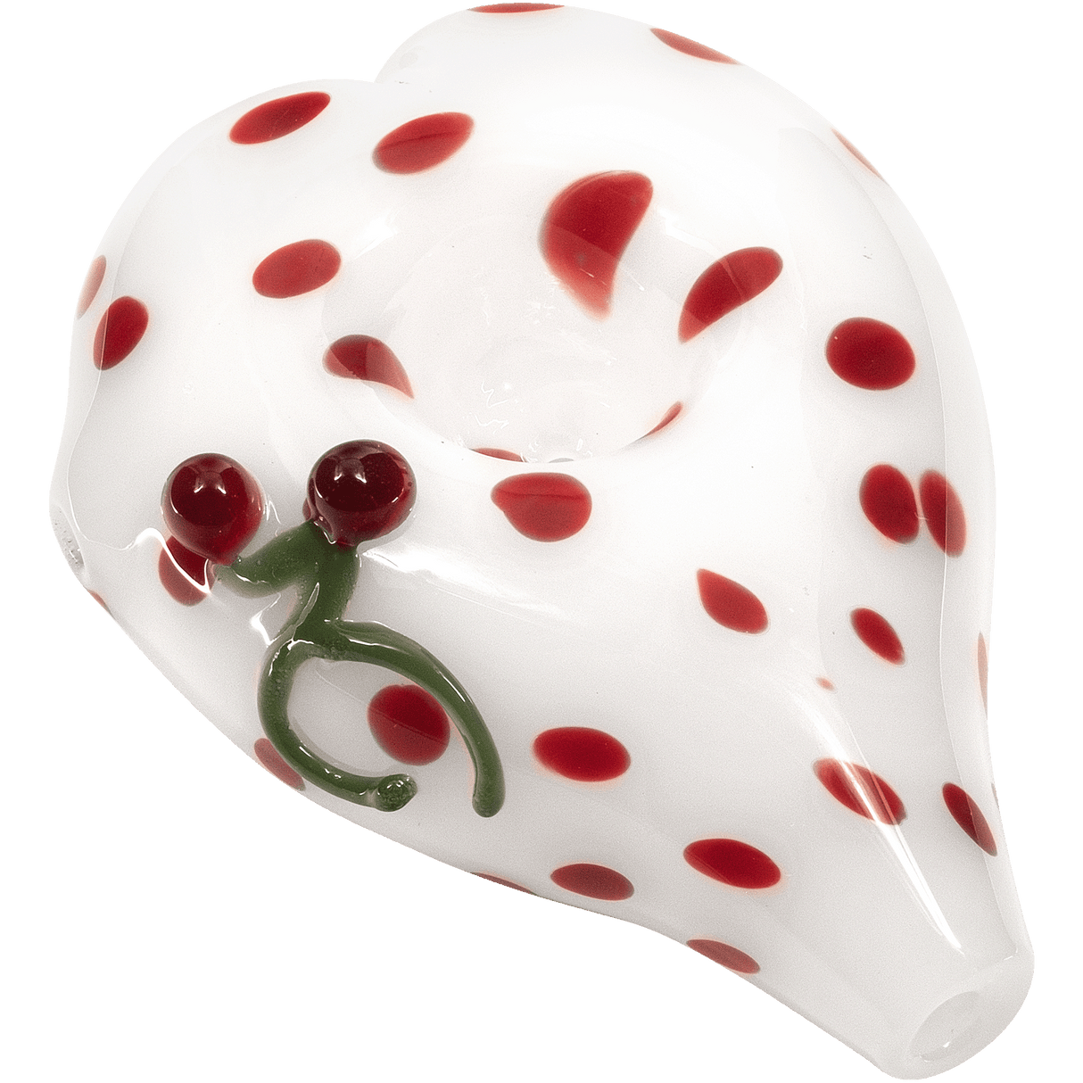 LA Pipes White Heart-Shaped Borosilicate Glass Hand Pipe with Red Dots, Side View