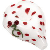 LA Pipes White Heart-Shaped Borosilicate Glass Hand Pipe with Red Dots, Side View