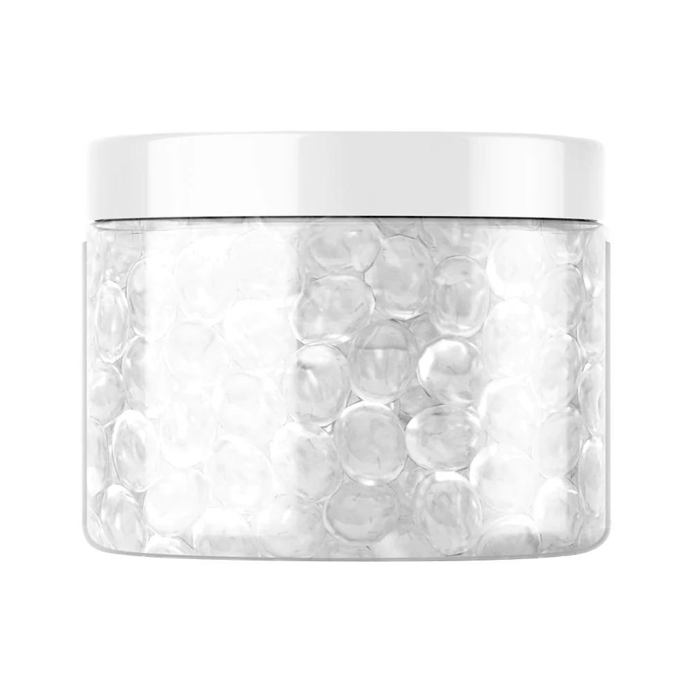 Close-up of White Rhino 6mm clear quartz terp balls in a 100pc jar, ideal for dab rig efficiency
