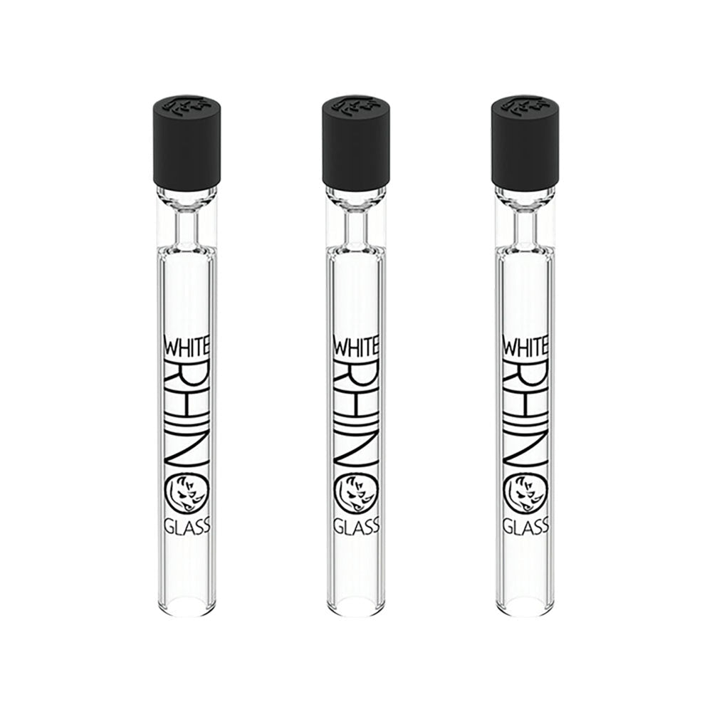 White Rhino Chillum Glass Pipes with Silicone Caps, 4.25" Compact Design, 25pc Display Set, Front View