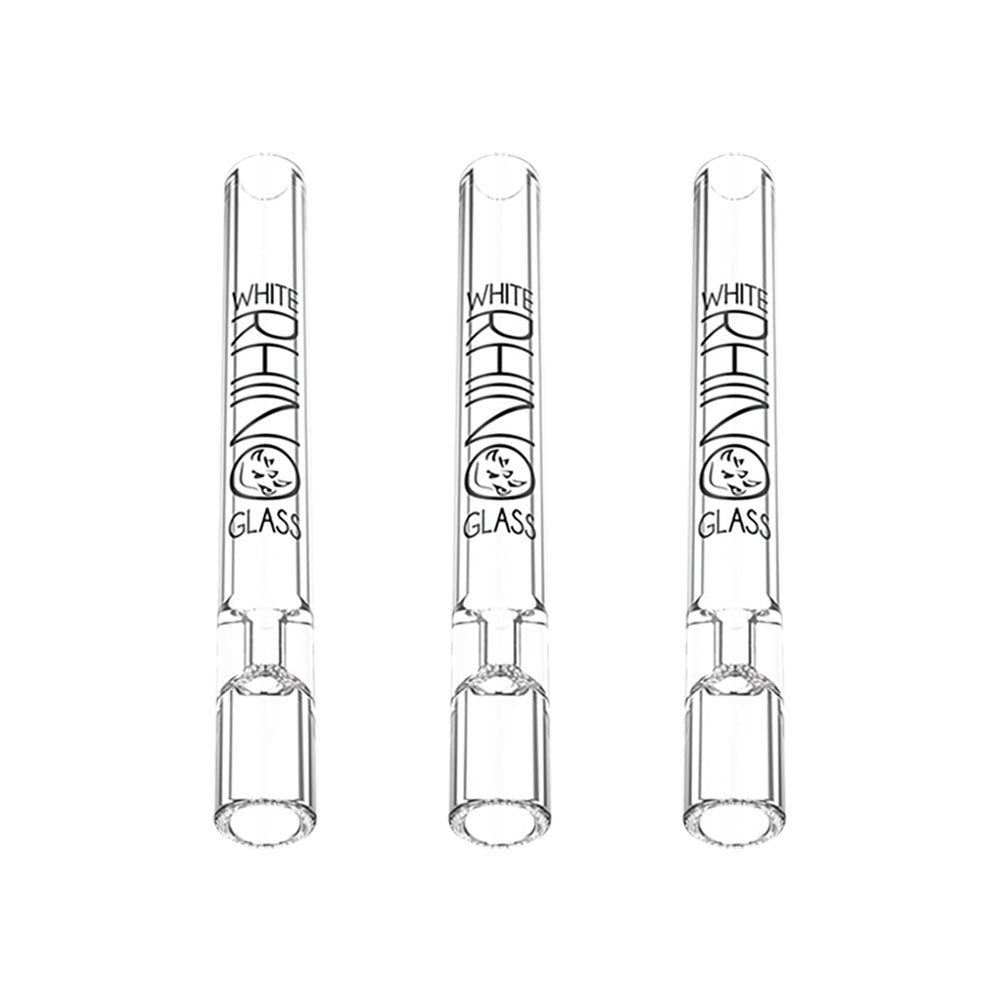 White Rhino Chillum Pipes with Silicone Caps, 4.25" Borosilicate Glass, 25pc Display