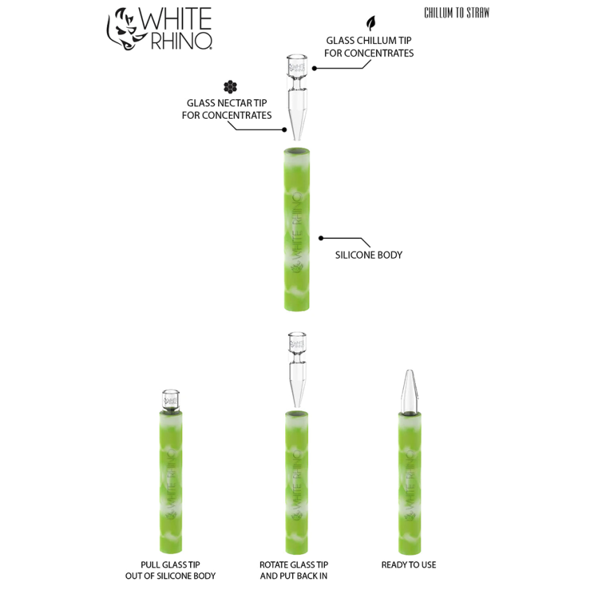 White Rhino Chillum To Straw | 5" | Glow In The Dark Assortment | 25ct Display