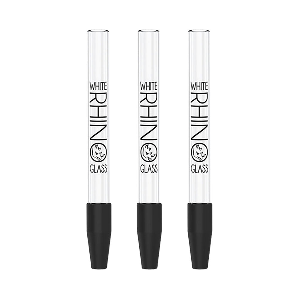 White Rhino Dab Straws with Silicone Caps, 5-inch, 25pc Display, Front View, Portable Design
