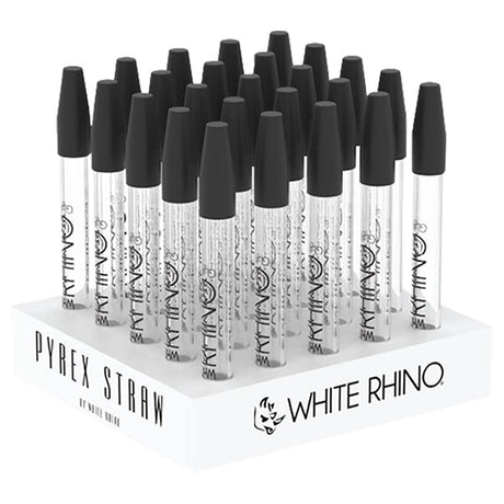 White Rhino Dab Straws with Silicone Caps, 5" Borosilicate Glass, 25pc Display