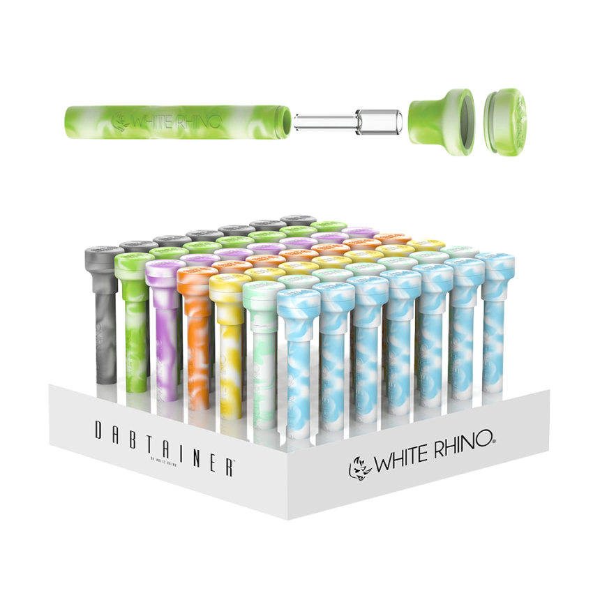 White Rhino Dabtainer Silicone Straw & Storage | 5.25" | Glow Assortment | 49ct Display