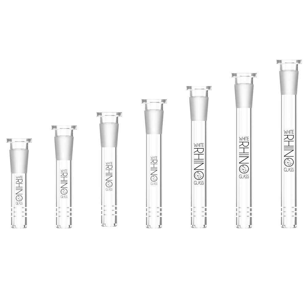 White Rhino Glass Downstems display with various sizes for bongs, clear borosilicate glass, 19/14mm