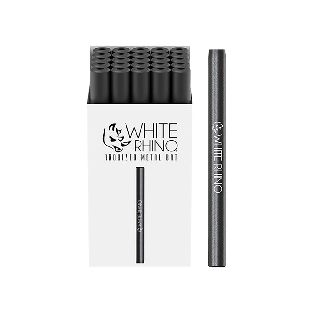 White Rhino Black Metal One Hitter with 25pc Display, 3" Compact Design for Dry Herbs, Front View