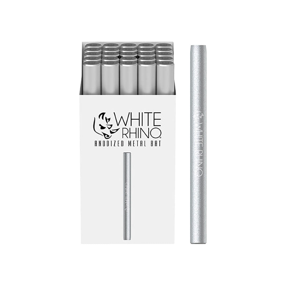 White Rhino Silver Metal One Hitter, 3" Length, 25pc Display, Portable Design for Dry Herbs