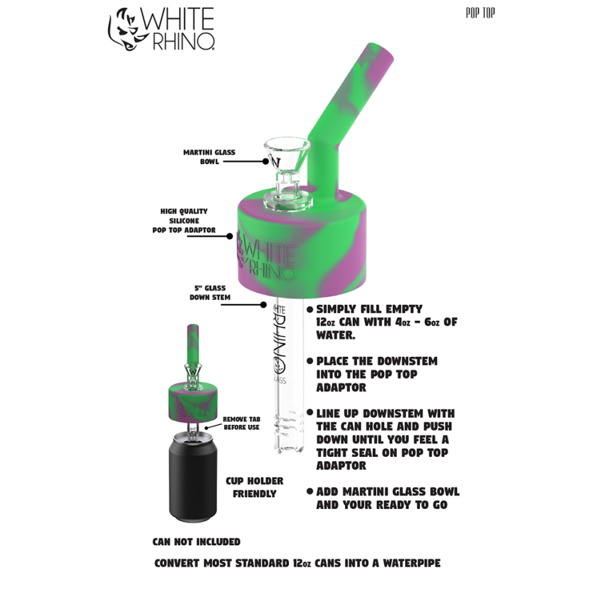 White Rhino Pop Top Can Water Pipe Adapter | 14mm F | 4ct Display
