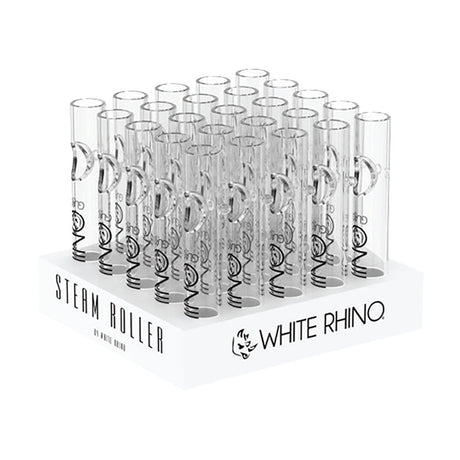 White Rhino Clear Borosilicate Glass Steamroller Pipes, 4.25" Compact Design, 25pc Display