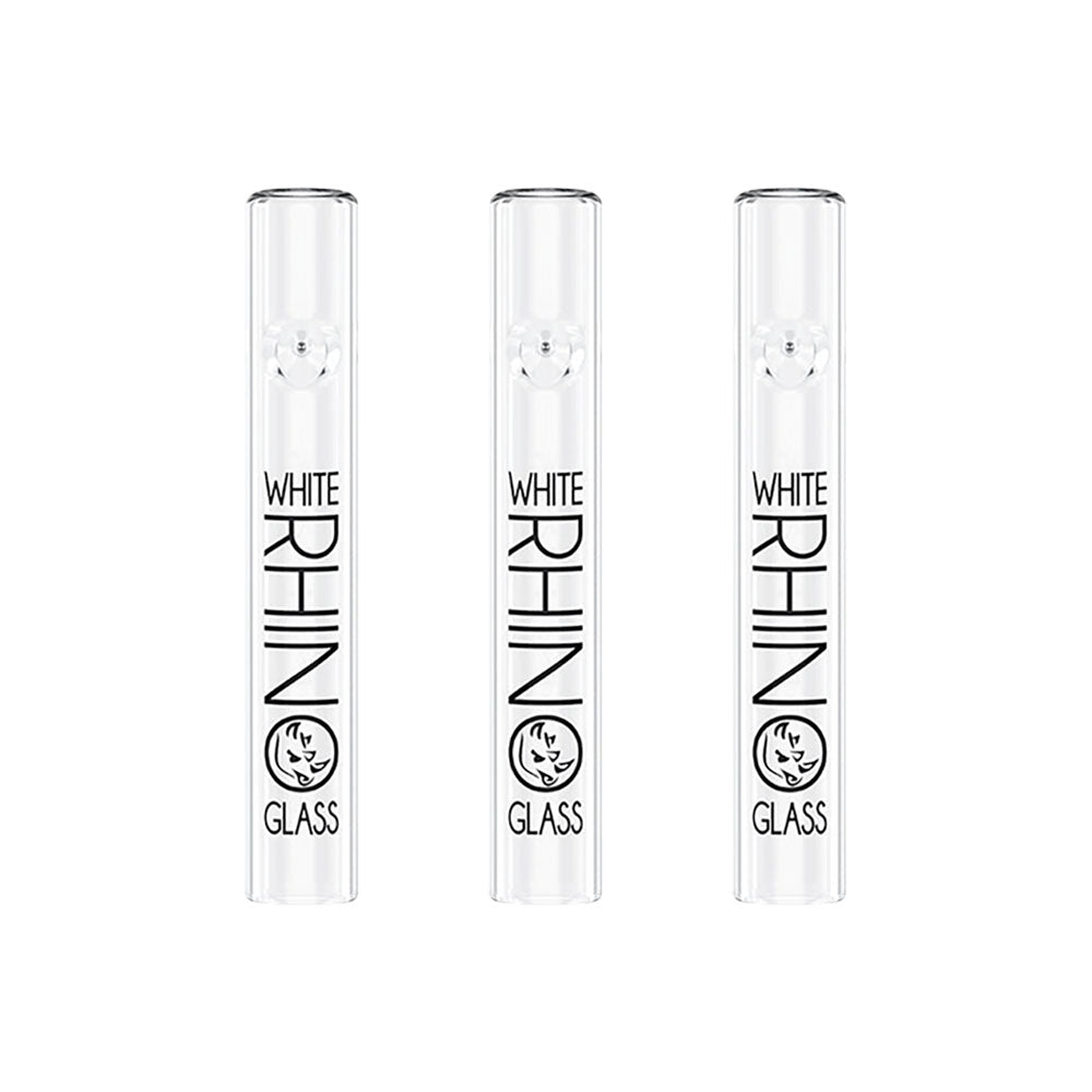 White Rhino Glass Steamroller Pipes for Dry Herbs, 4.25" Portable Size, Clear, 25pc Set