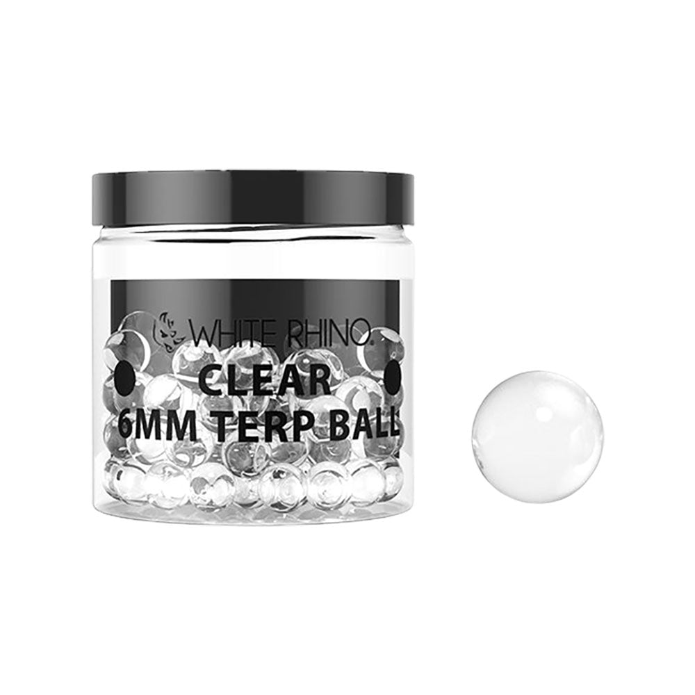 White Rhino Clear 6mm Terp Balls for Dab Rigs in 50pc Jar, Portable Borosilicate Glass