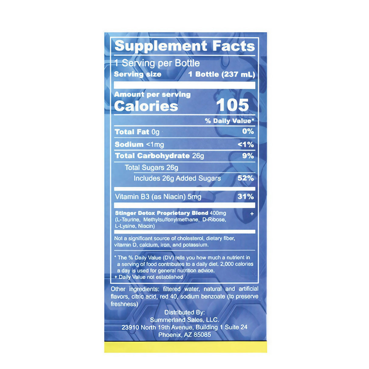 Stinger Detox Whole Body Detox Fruit Punch Nutrition Facts Label