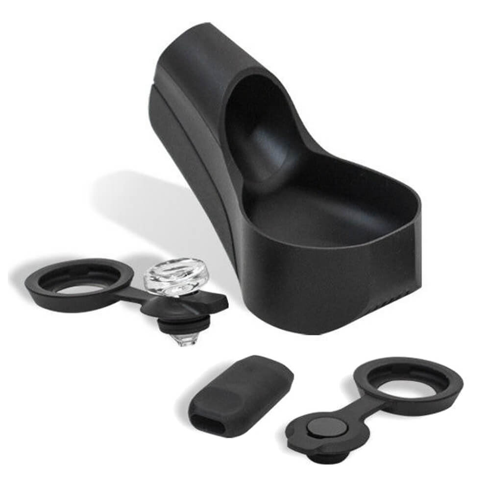 Puffco Proxy Vaporizer Silicone Travel Pack, black, with accessory kit displayed on white background