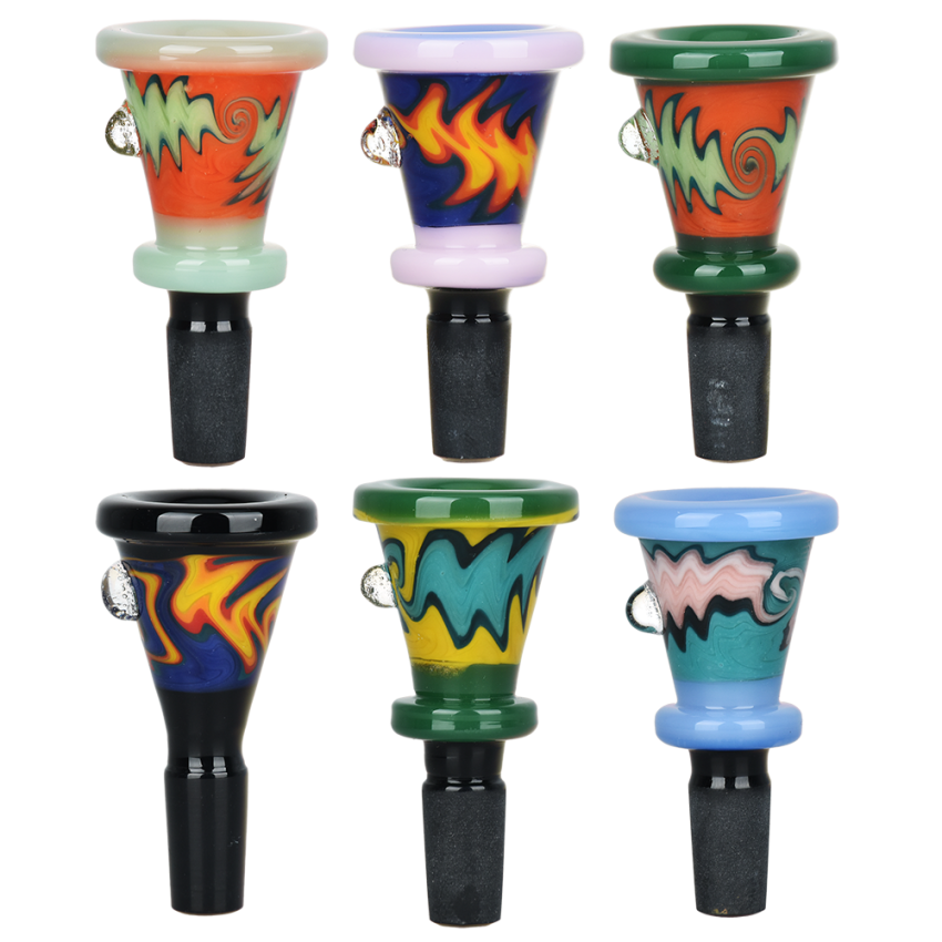 Wide Rimmed Wig Wag Decal Herb Slide | 14mm M | Colors Vary