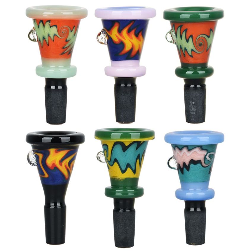 Wide Rimmed Wig Wag Decal Herb Slide | 14mm M | Colors Vary