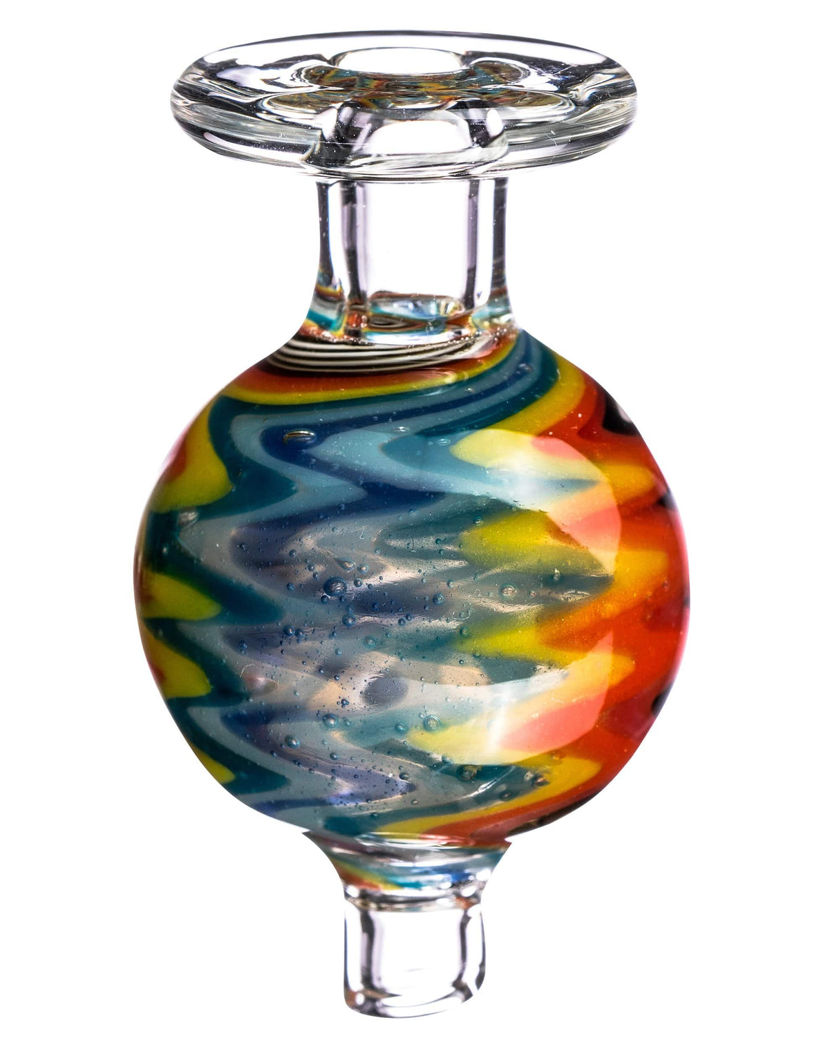Colorful Wig Wag Bubble Carb Cap made of Borosilicate Glass, 2.5" height, front view on white background