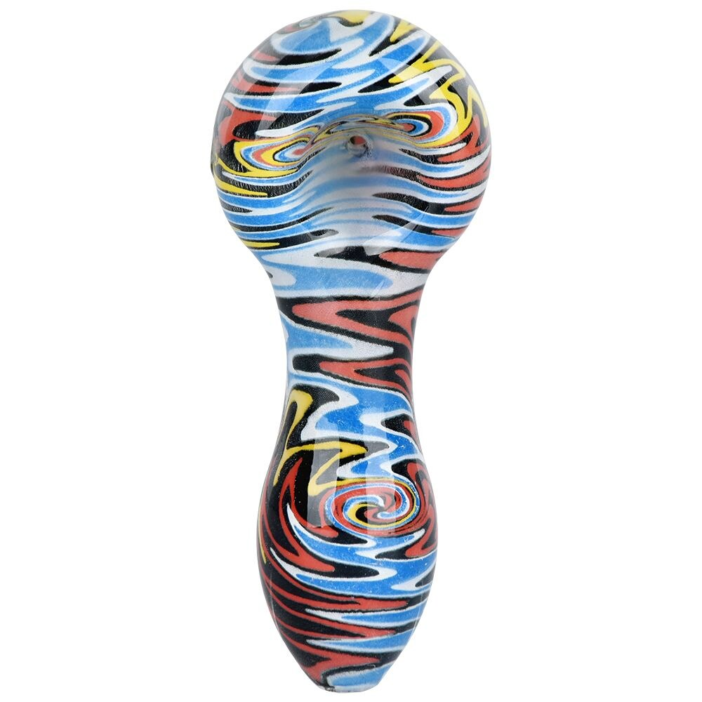 Wig Wag Colorful Print Glass Spoon Pipe | 3.75" | Colors Vary
