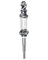 6" Wig Wag Glass Nectar Collector with black and white swirl design, front view, portable and compact