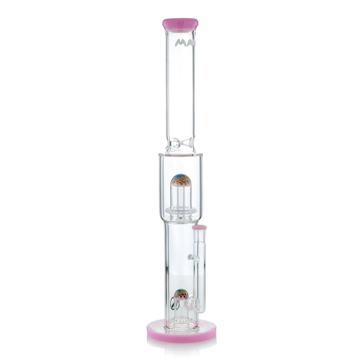 MAV Glass 18" Straight Tube Bong with Double UFO Percs & Ice Pinch, Wig Wag Detail, Front View