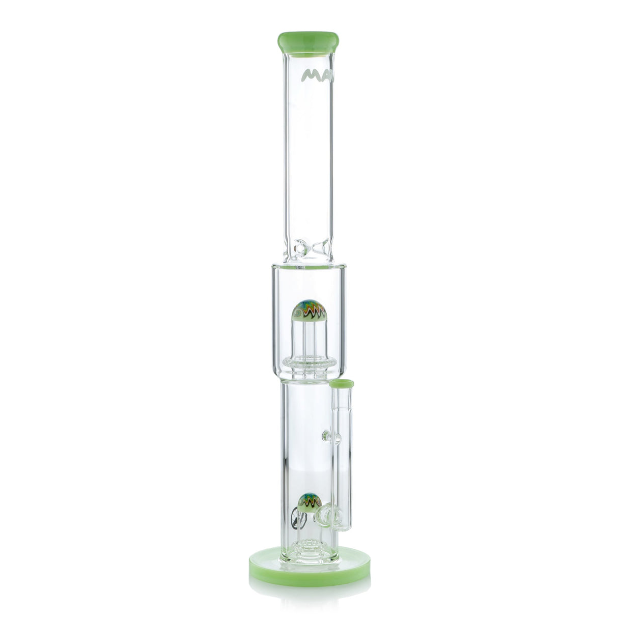 MAV Glass 18" Straight Tube Bong with Double UFO Percs & Ice Pinch, Wig Wag Design, Front View