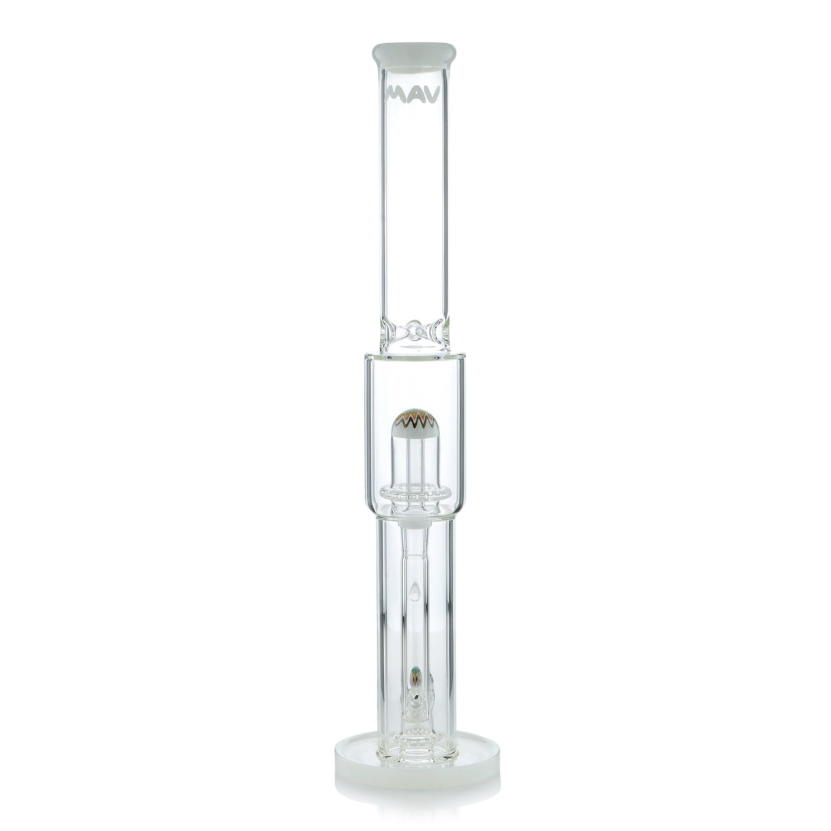MAV Glass 18" Straight Tube Bong with Double UFO Perc & Ice Pinch - White Wig Wag Design