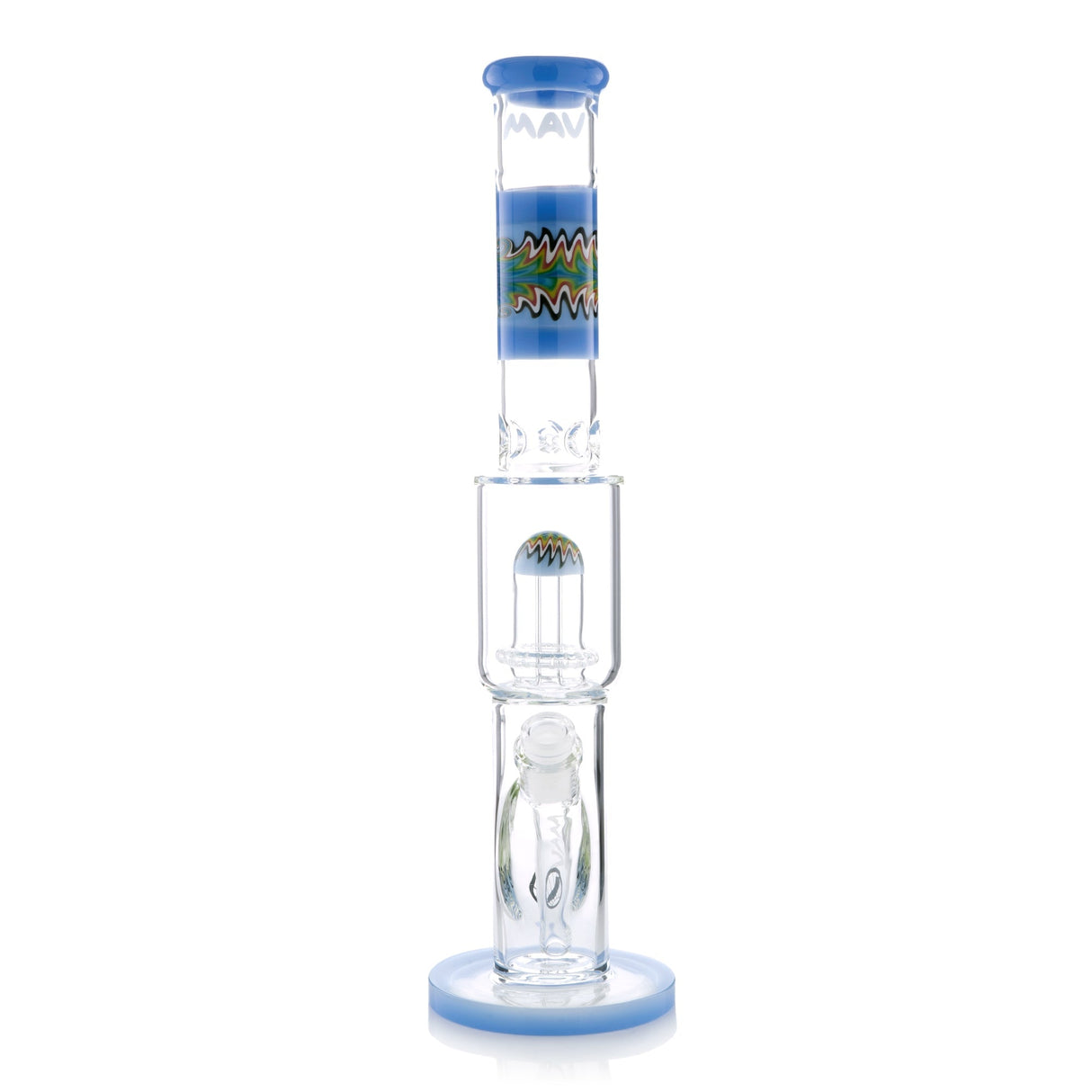 MAV Glass Wig Wag Reversal UFO Straight Bong Front View with Colorful Accents