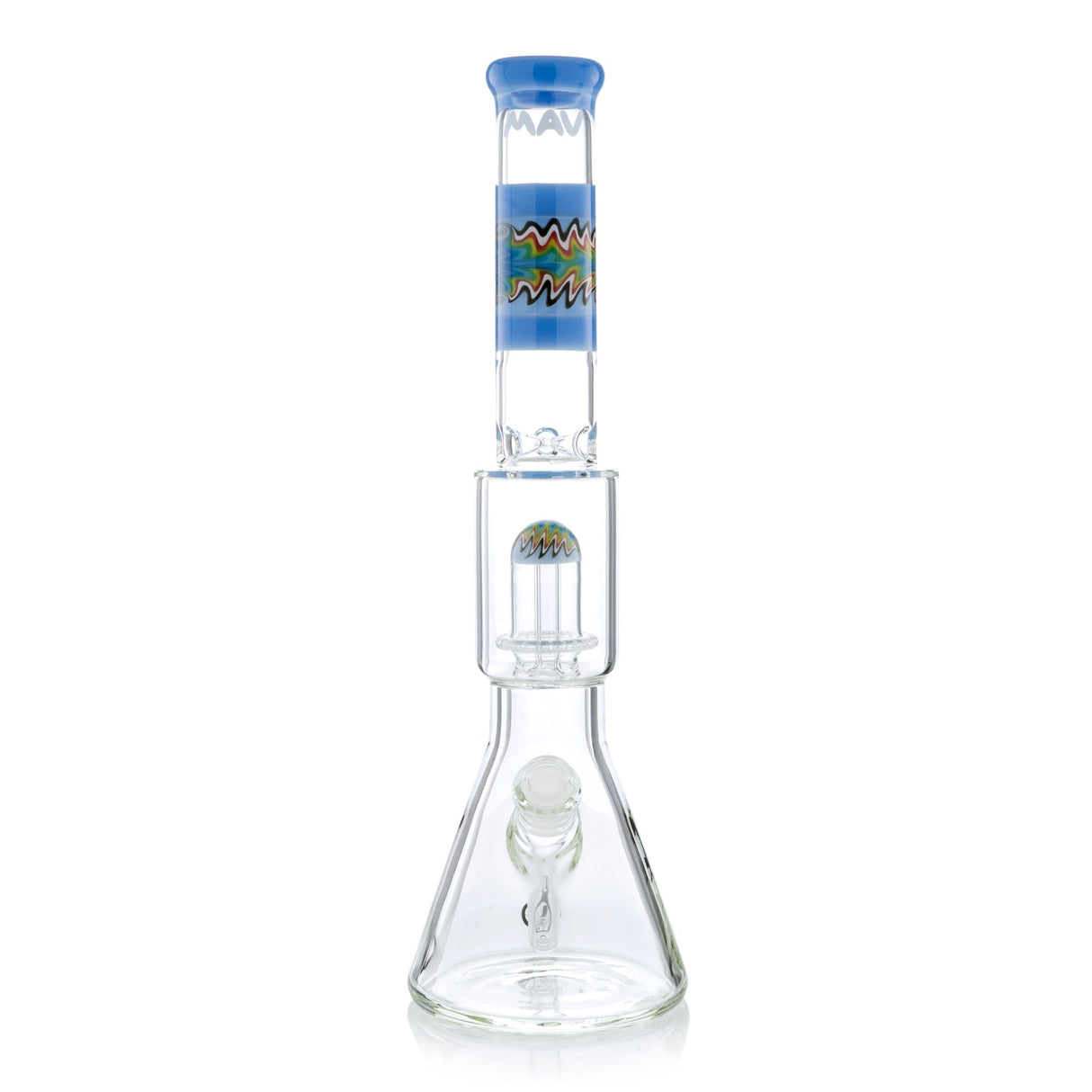 MAV Glass Wig Wag Reversal UFO Wide Beaker Bong with Colorful Accents - Front View