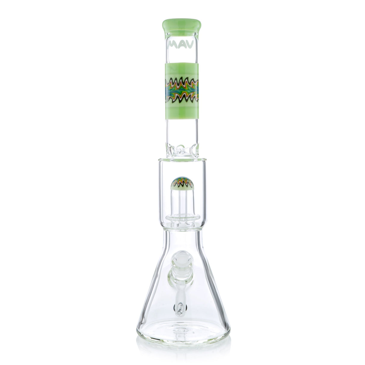 MAV Glass Wig Wag Reversal UFO Wide Beaker Bong, Front View on White Background
