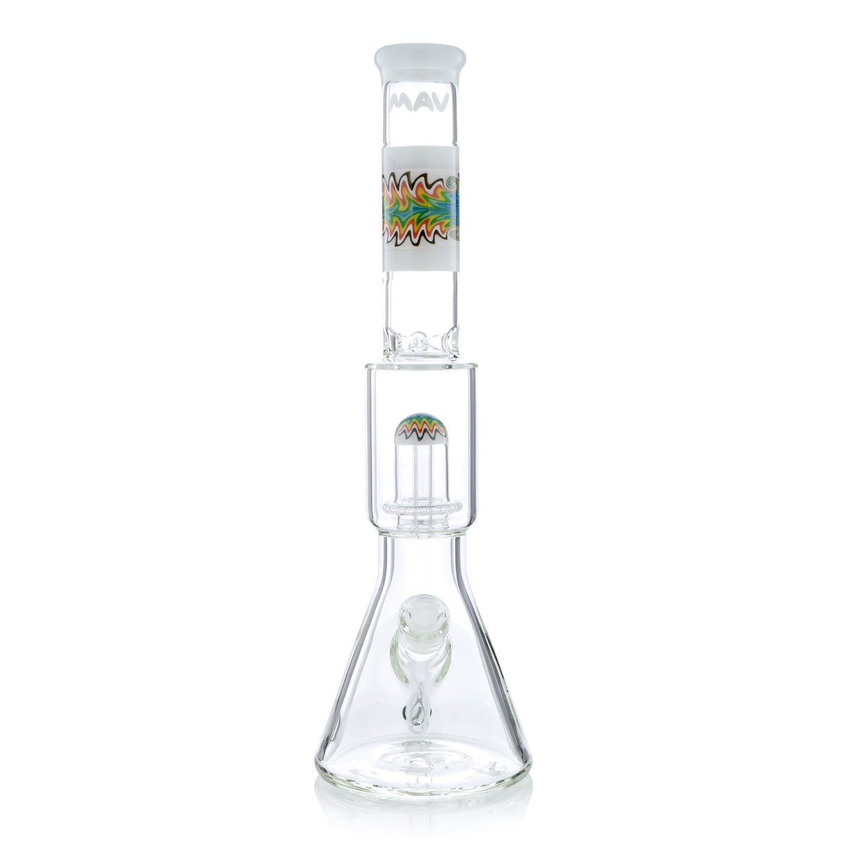 MAV Glass Wig Wag Reversal UFO Wide Beaker Bong Front View on Seamless White Background