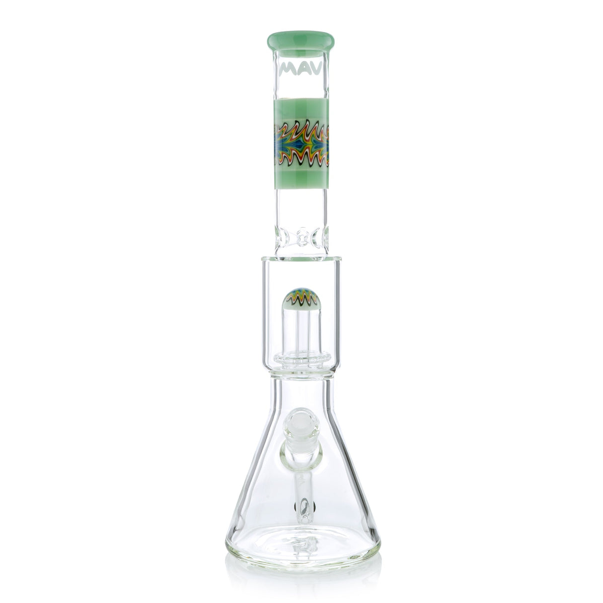 MAV Glass Wig Wag Reversal UFO Wide Beaker Bong Front View on White Background