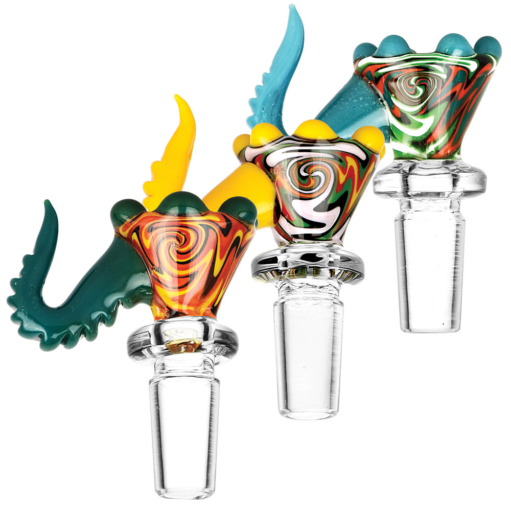 Colorful Wig Wag Tentacle Herb Slides with 14mm and 18mm Joints, Borosilicate Glass, Front View