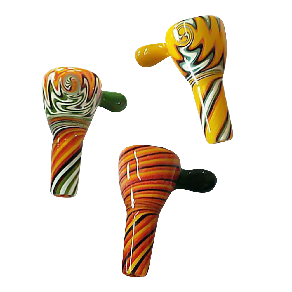 Assorted Wig Wag Worked Herb Bowl Slides in borosilicate glass, male joint, 14-18mm