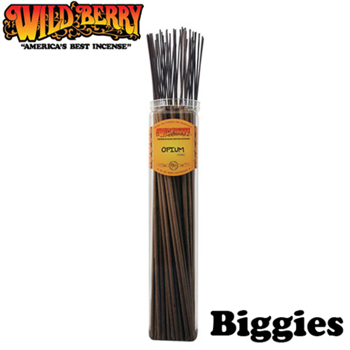 Wild Berry Biggies Incense Sticks, 50-pack, 19" long in clear container, front view on white background