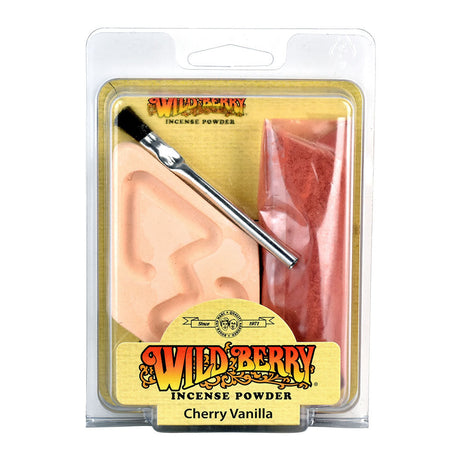 Wild Berry Cherry Vanilla Incense Powder Set with metal burner, front view on white background
