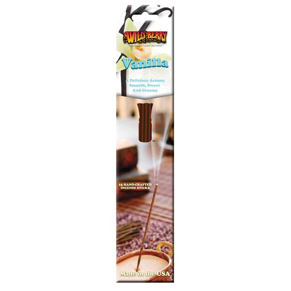 Wild Berry Vanilla Incense Pack, 15 Sticks, Front View on Textured Background