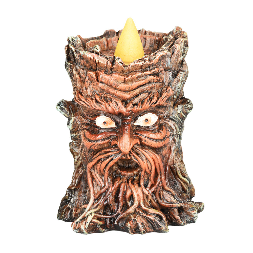 Wise Tree Man Polyresin Backflow Incense Burner Front View with Cone