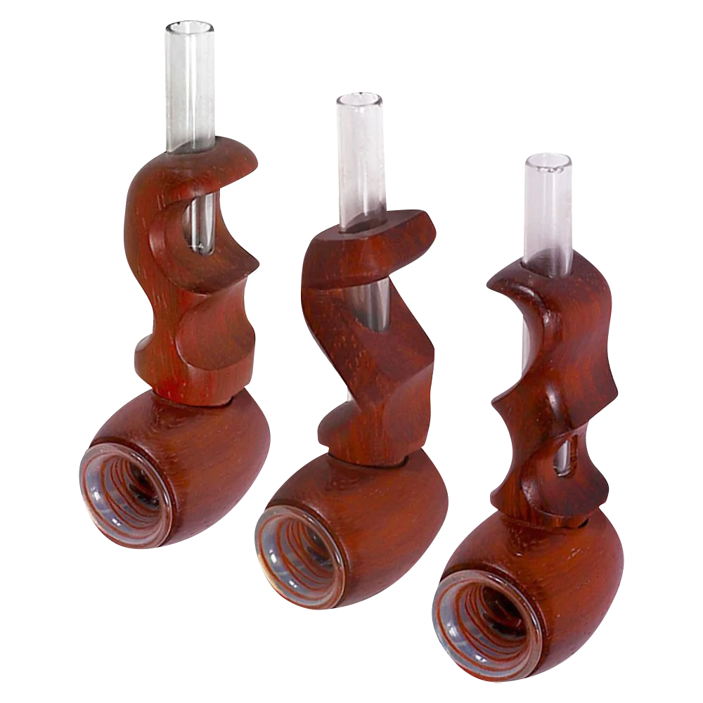 Wood & Glass Curved Hybrid Pipes for Dry Herbs, 3.75" Spoon Design, Portable Side View