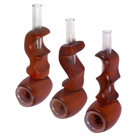 Wood & Glass Curved Hybrid Pipes for Dry Herbs, 3.75" Spoon Design, Portable Side View