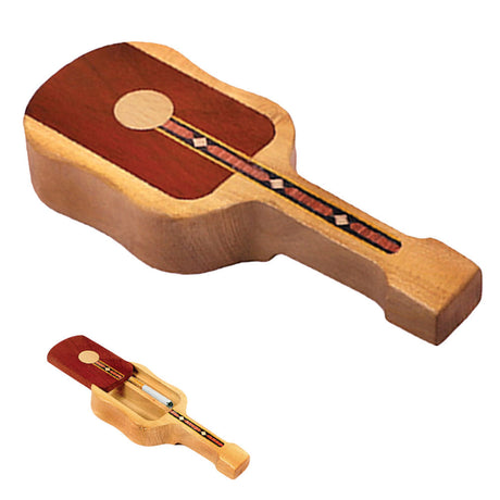 Wood Guitar Dugout with Slide Lid, Magnetic Lock, and Chillum, Portable Design for Dry Herbs