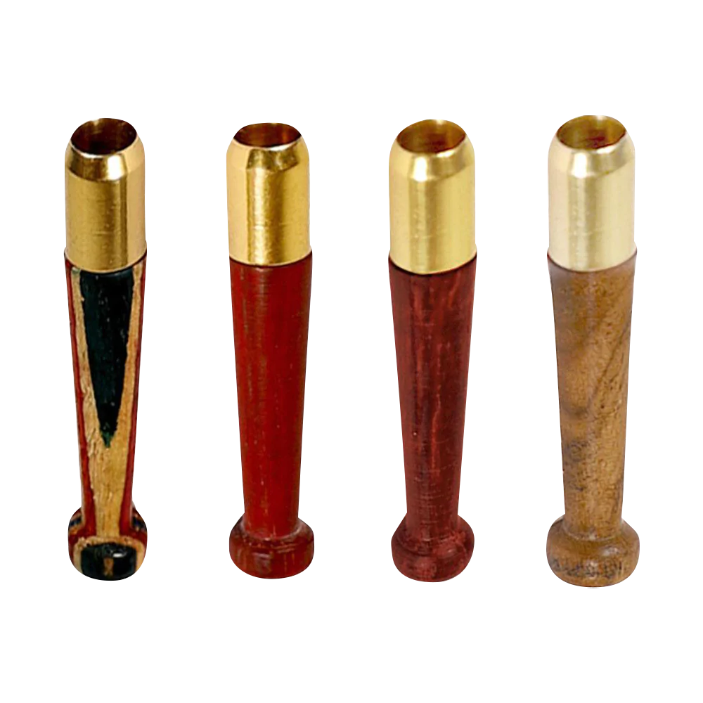 Assorted Wood Taster Bats with Brass Tips displayed side by side for size comparison
