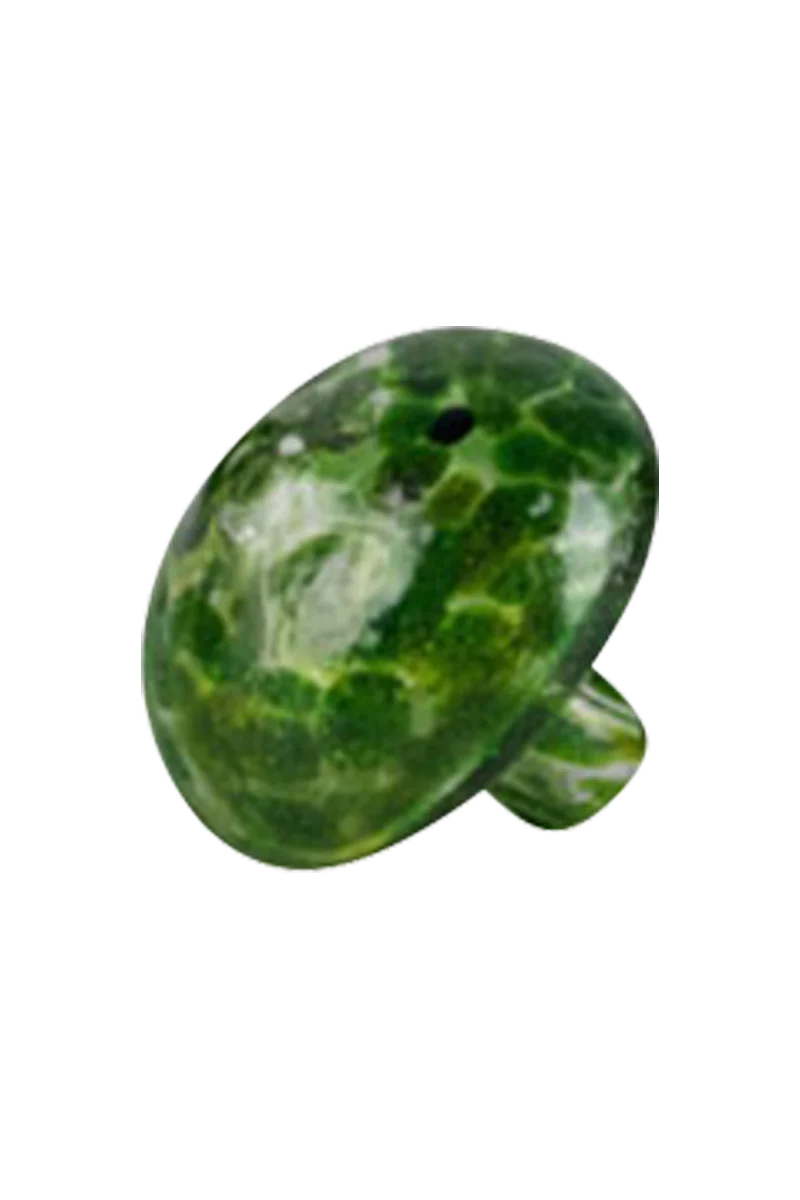Assorted colors borosilicate glass mushroom carb cap for dab rigs, top view on white background