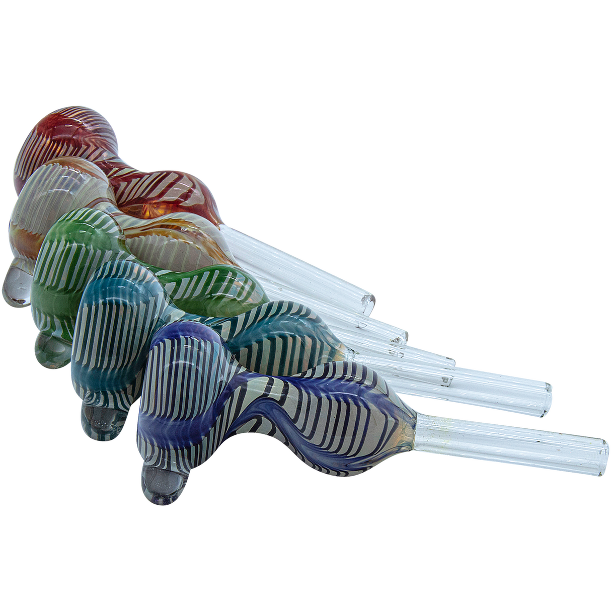 Assorted LA Pipes Wrap-n-Rake Bubble Pull-Stem Slide Bowls for Bongs, Borosilicate Glass