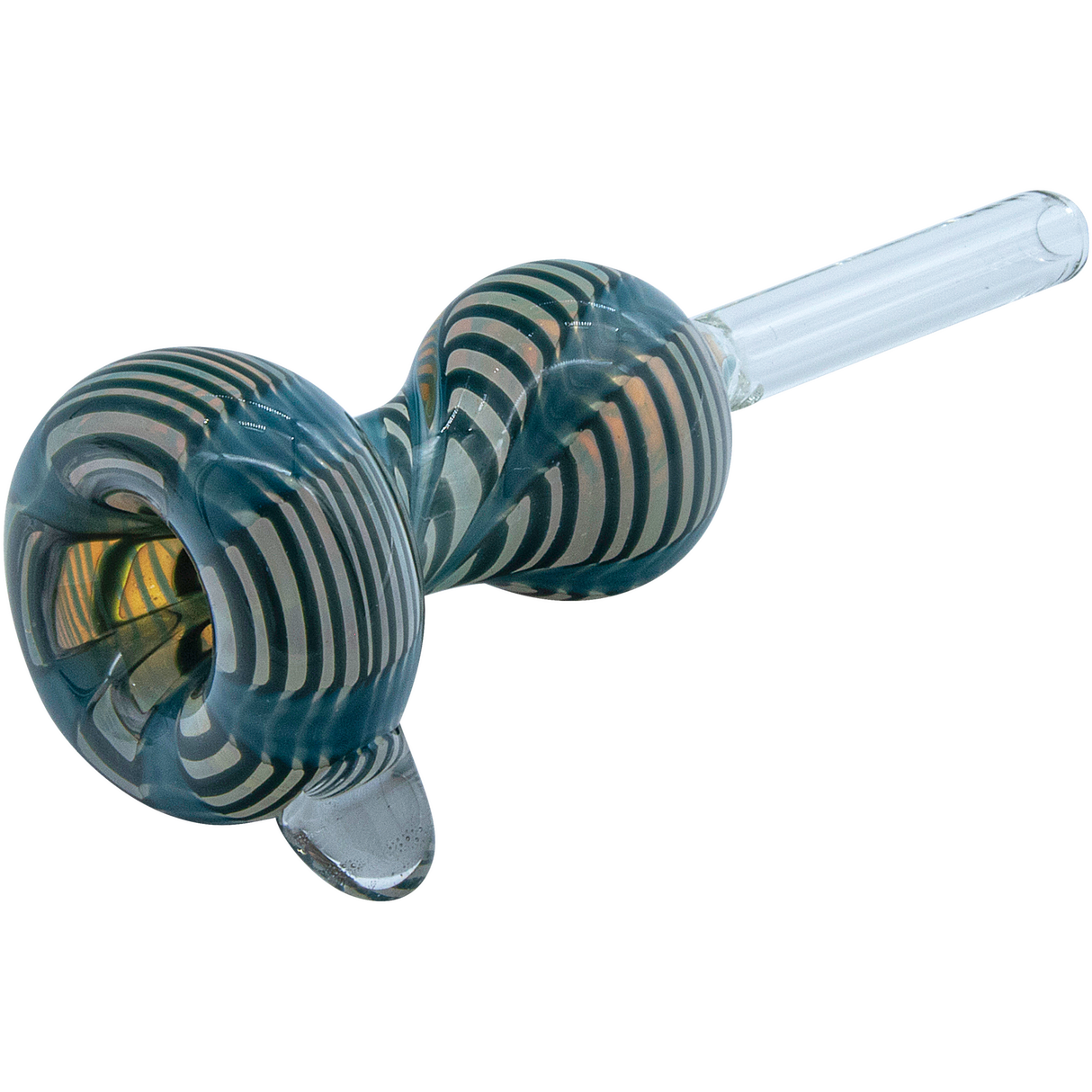 LA Pipes Wrap-n-Rake Bubble Pull-Stem Slide Bowl in Teal for Bongs, Borosilicate Glass, Side View