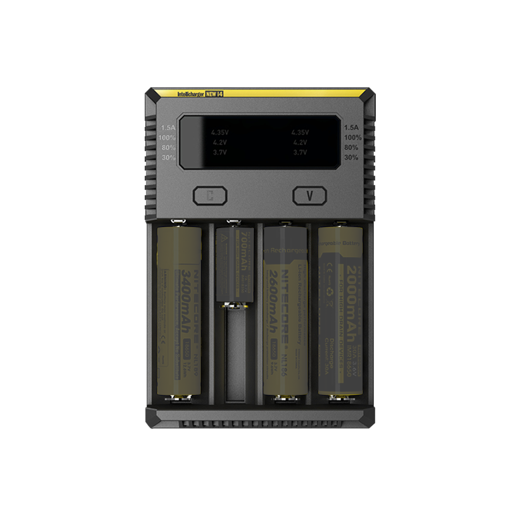 Nitecore i4 External Battery Charger front view with four charging slots for vaporizers