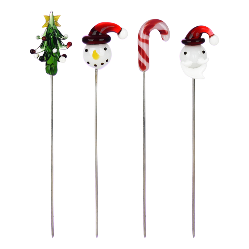 Christmas Collection Glass Tip Hairpin Poker Tool | 5" | Assorted Styles | 4ct Bundle