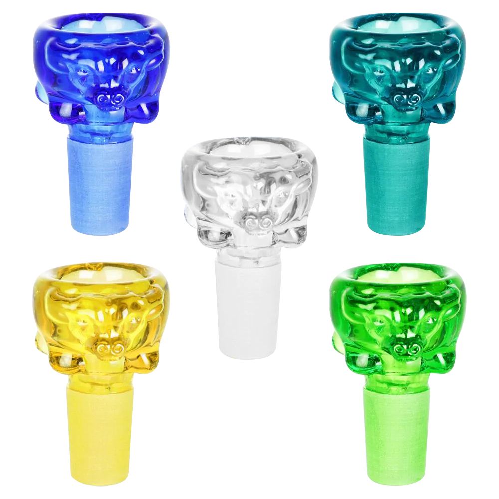 Assorted Year of the Ox Borosilicate Glass Bowl Slides for Bongs, Angled View