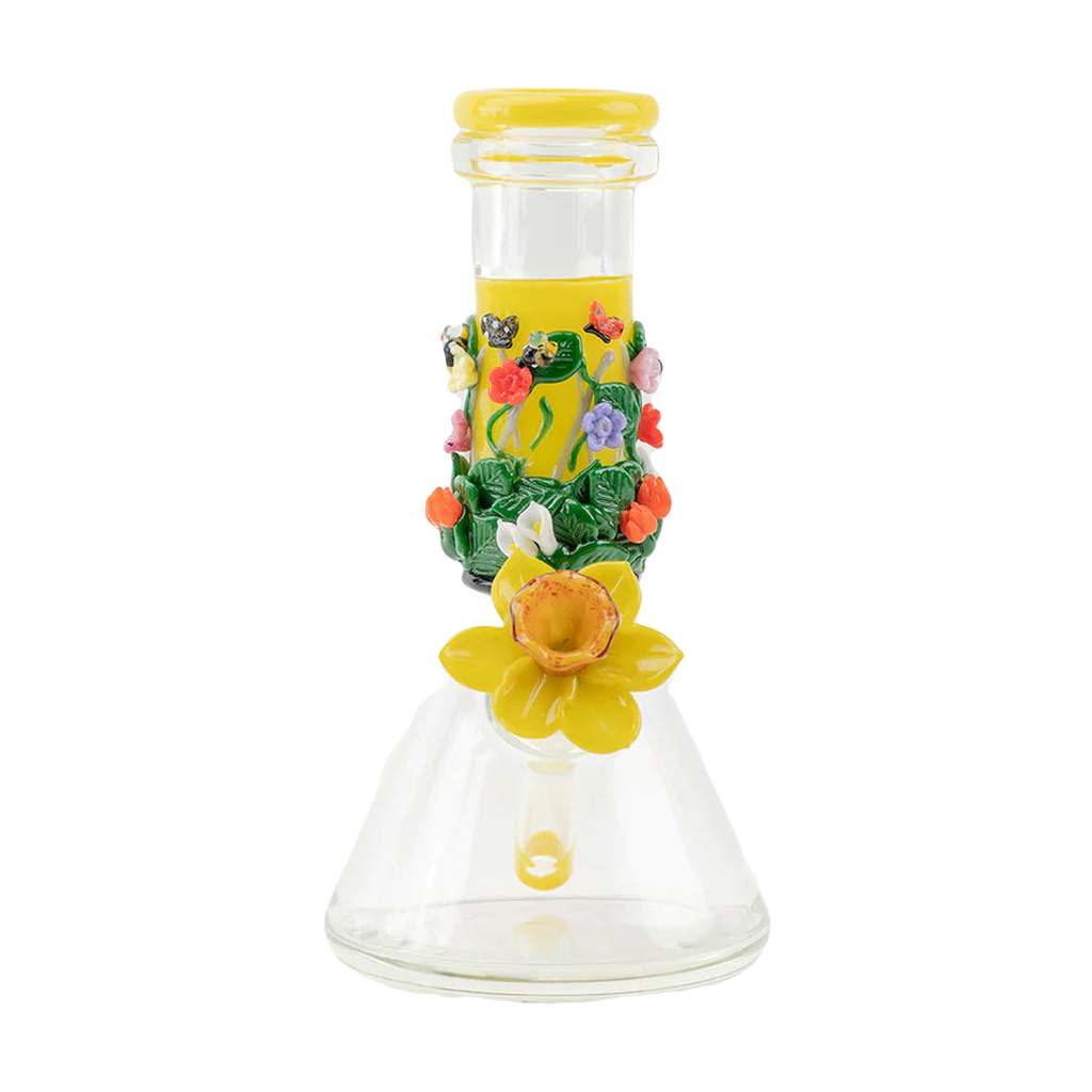 Empire Glassworks 8.4" Sunshine Garden Beaker Bong with Dichro Bowl, vibrant floral design, front view