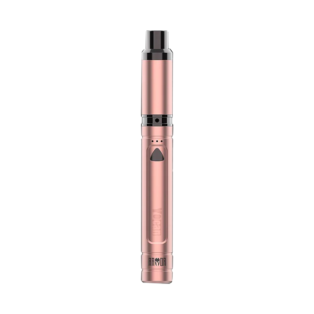 Yocan Armor Pen Vaporizer in Rose Gold, front view on white background, portable design for concentrates