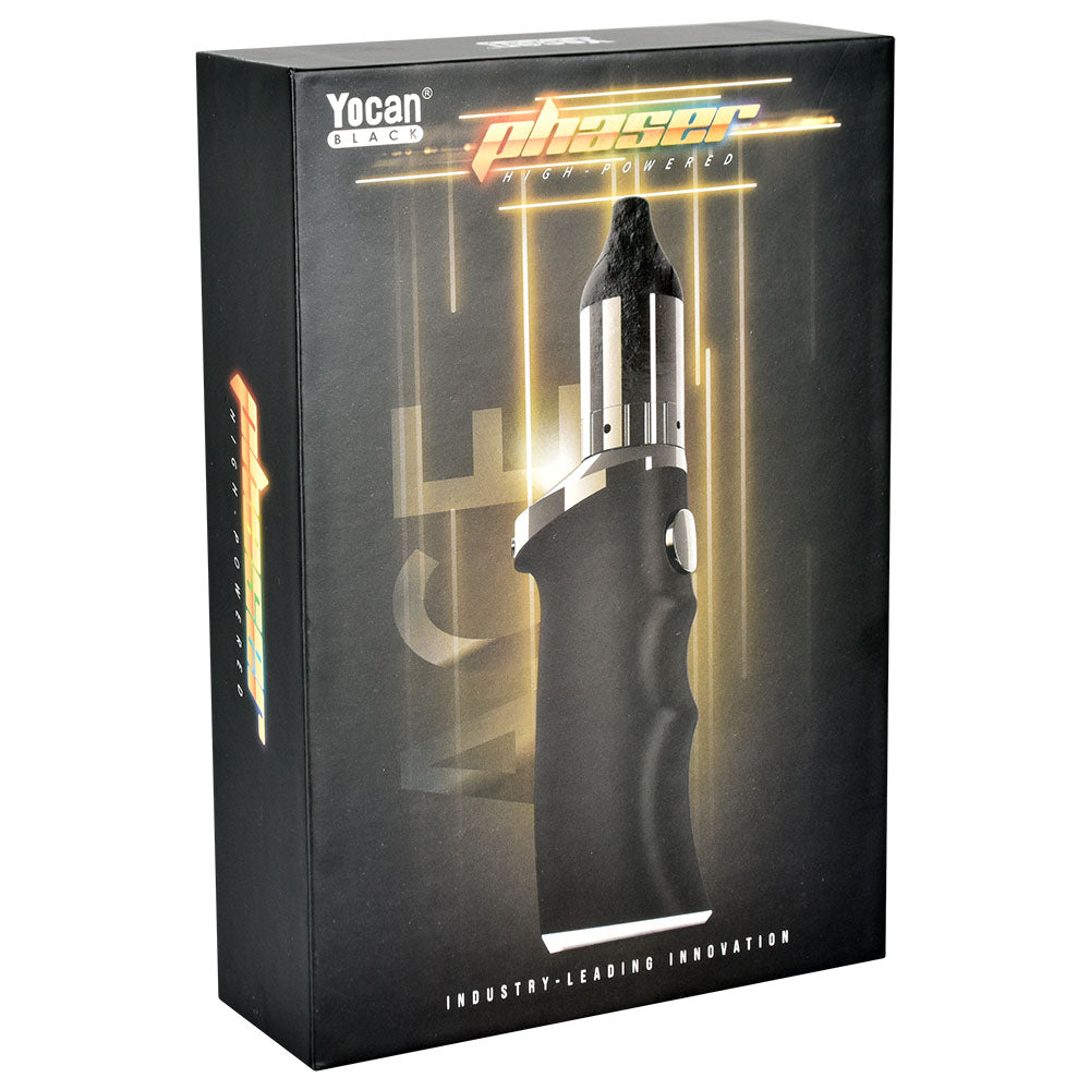 Yocan Phaser ACE Wax Vaporizer in Black, 1800mAh, front view on packaging